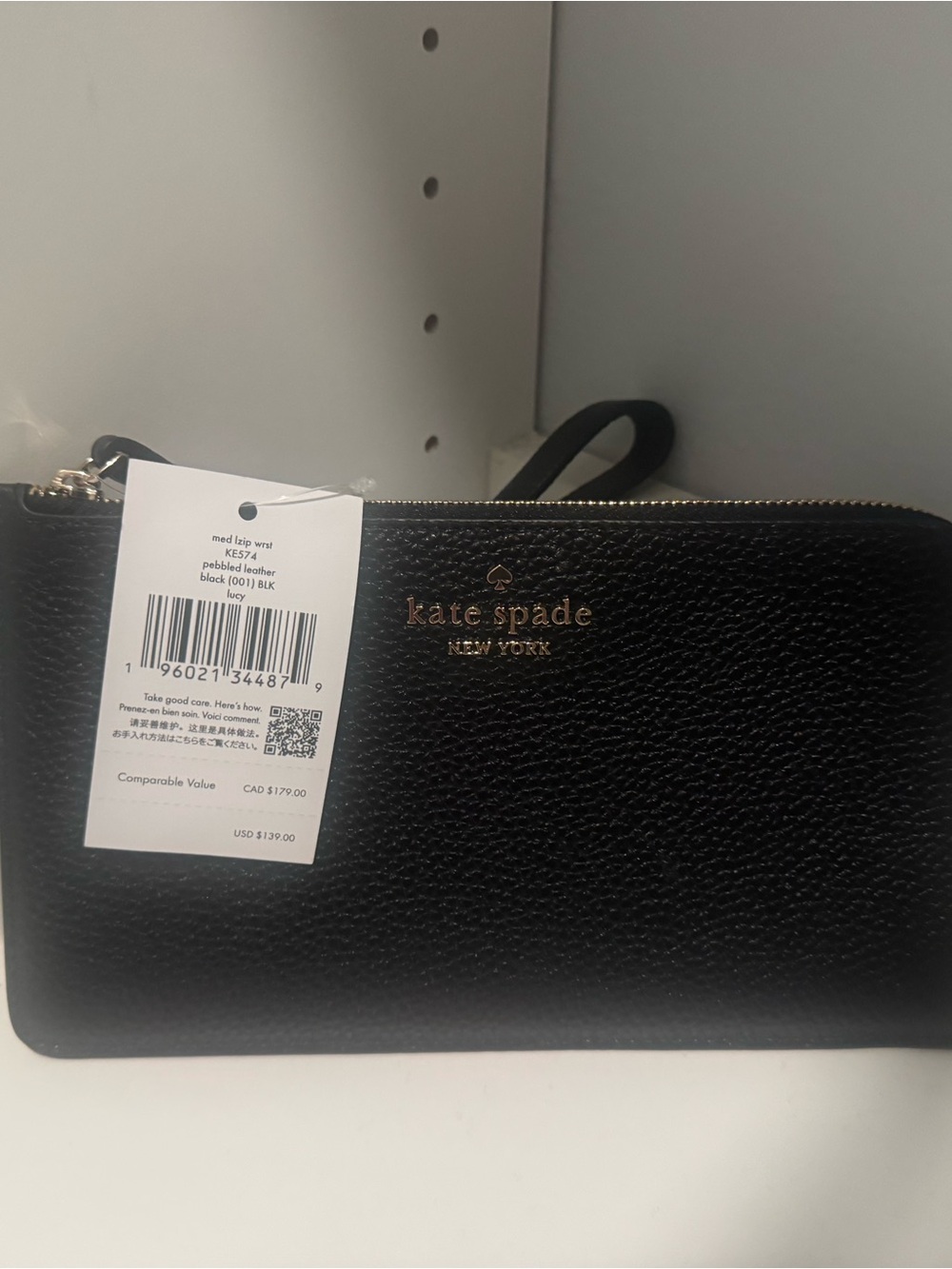 kate spade Black Leather Zip Pouch with Gold-Tone Trim